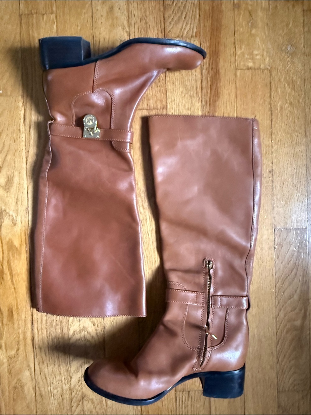 Michael Kors Leather Under the Knee Boots with Gold Accent
